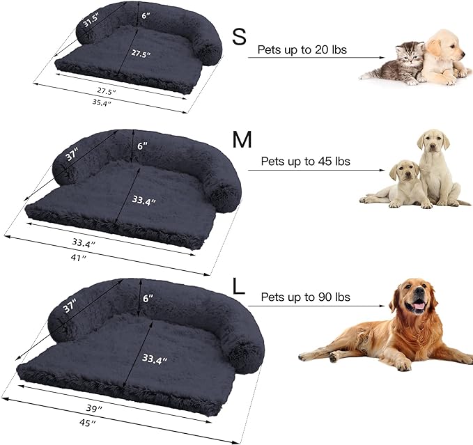 Calming Dog Bed Fluffy Plush Dog Mat for Furniture Protector with Removable Washable Cover for Large Medium Small Dogs and Cats (Medium(41x37x6), Dark Grey)