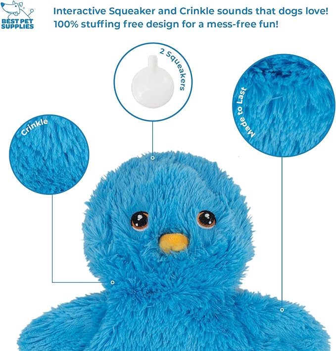 Best Pet Supplies Chicken Crinkle Plush Dog Toys for Interactive Play, Puppy and Senior Indoor Play, Colorful Chicken Toy Shape, Cute and Cuddly - Crinkle Chicken (Blue)