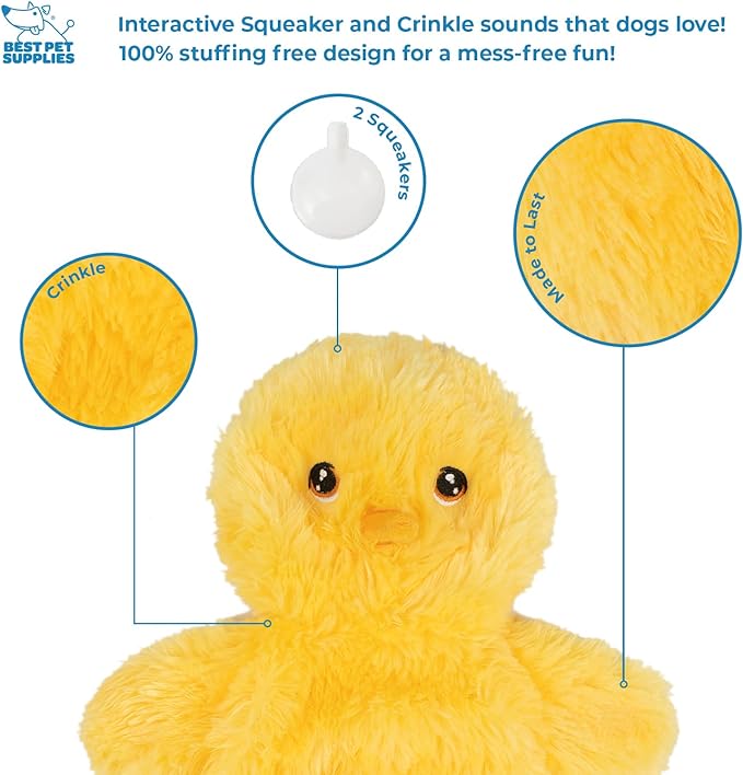 Best Pet Supplies Chicken Crinkle Plush Dog Toys for Interactive Play, Puppy and Senior Indoor Play, Colorful Chicken Toy Shape, Cute and Cuddly - Crinkle Chicken (Yellow)