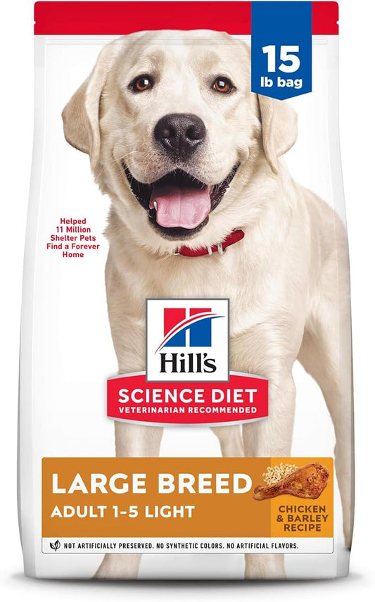 Hill's Science Diet Light , Adult 1-5, Large Breed Weight Management Support, Dry Dog Food, Chicken & Barley, 15 lb Bag