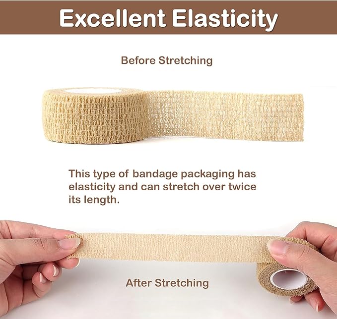 Self Adhesive Bandage Wrap, 9 Pack 1" x 5 Yards, Athletic Tape, Elastic Bandage, Self Stick Wrap for Ankle, Wrist, Finger, Sports (Skin Color)
