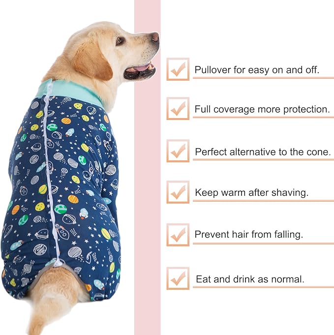 Recovery Suit for Large Medium Dogs After Surgery, Soft Breathable Anti Licking Dog Onesie E-Collar & Cone Alternative, Pet Bodysuit for Preventing Hair Loss Full Cover Wound(5XL, Rocket)