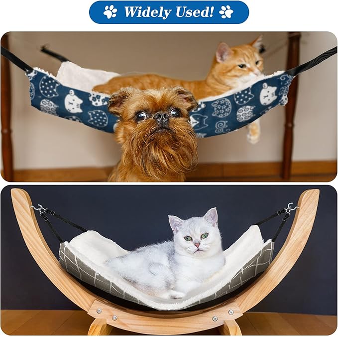 2 Pieces Reversible Cat Hanging Hammock Soft Breathable Pet Cage Hammock with Adjustable Straps and Metal Hooks Double-Sided Hanging Bed for Cats Small Dogs Rabbits (Cat and Plaid,L)