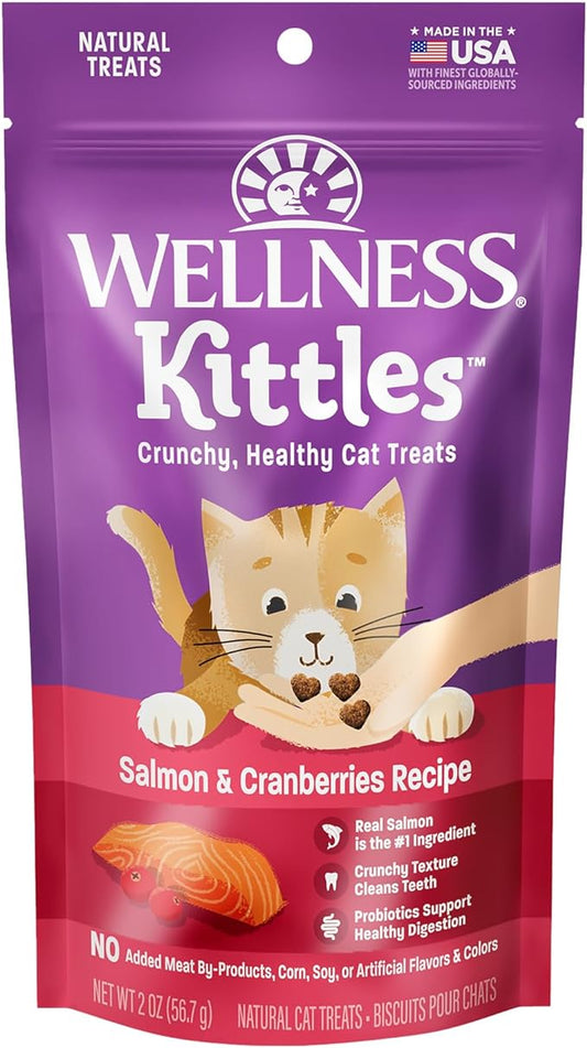 Wellness Kittles Crunchy Natural Grain Free Cat Treats, Salmon & Cranberry, 2-Ounce Bag (Package May Vary)