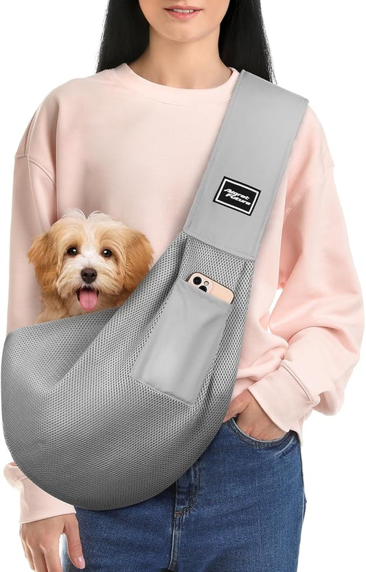 Dog Carrier Sling, Hand-Free Dog Sling Carrier for Small Dogs and Cats，Travel Safety Puppy Bag (Gray)