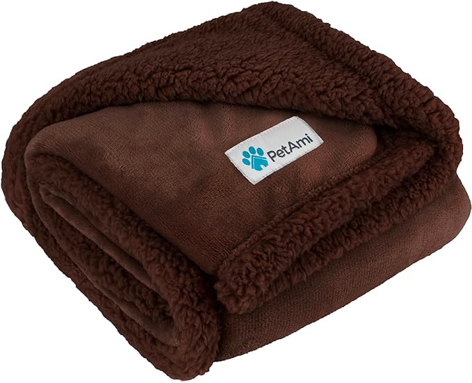 PetAmi WATERPROOF Dog Blanket For Bed, XL Dog Pet Blanket Couch Cover Protection, Sherpa Fleece Leakproof Bed Blanket for Crate Kennel Sofa Furniture Protector, Reversible Soft Plush 80x60 Brown Brown