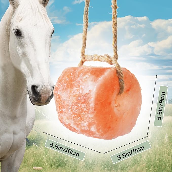 kathson Himalayan Salt Lick Salt Block on Rope for Horse Animals Mineral Salt Licks Natural Pink Licking Salt for Horses Deer Cattle Sheep and Other Livestock (1 Pcs,2.4-3.3 lbs)