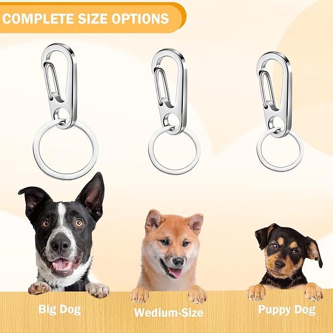 6 Sets Dog Tag Clip Key Ring Clips with 18Pcs Replaceable Dog ID Tag Rings for Collar Split Key Rings for Keychains Jewelry Making Crafts in 3 Sizes, Dog Tag Clip Ring Made of Stainless Steel