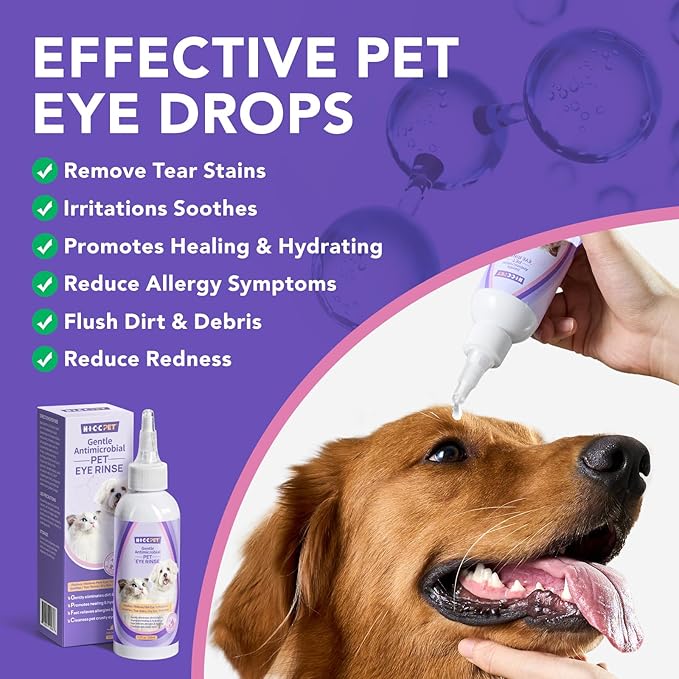 HICC PET Eye Drops for Dogs and Cats, 5.1oz Dog and Cat Eye Rinse, Gentle Formula to Soothe Eye Infection Allergy, Dog Tear Stain Cleaner, Safe for All Animals