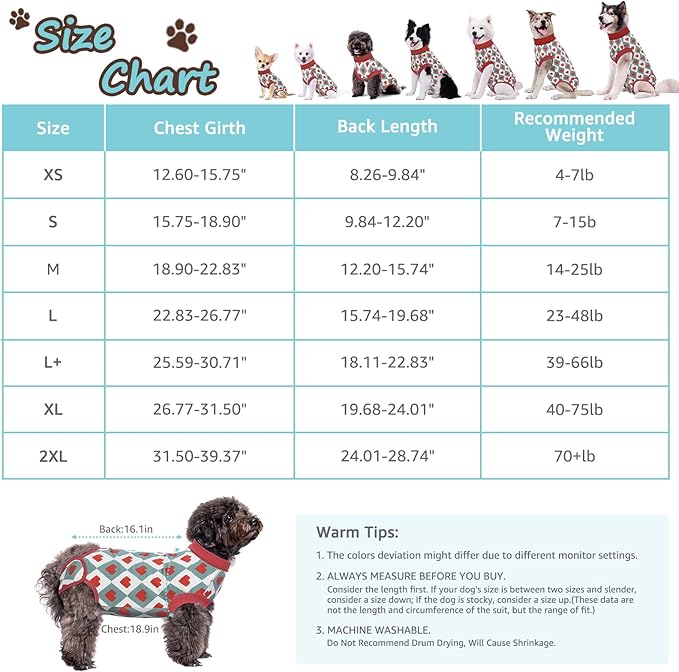 2 Packs Dog Recovery Suit Female Male, Red Heart + Red Heart, M