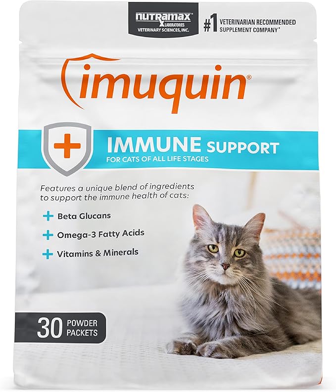 Nutramax Imuquin Immune Health Supplement Powder for Cats, with Beta Glucans, Marine Lipids, Vitamins and Minerals, 30 Packets