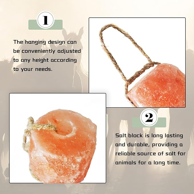 kathson Himalayan Salt Lick Salt Block on Rope for Horse Animals Mineral Salt Licks Natural Pink Licking Salt for Horses Deer Cattle Sheep and Other Livestock (1 Pcs,2.4-3.3 lbs)