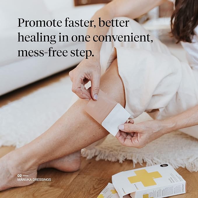 First Honey Manuka Honey Adhesive Bandages 6 Pack | Latex Free, Antibiotic Free Wound Dressing | Medical Grade Honey Adhesive Pads | First Aid Care Burns, Cuts, Scrapes, Wounds, Lacerations