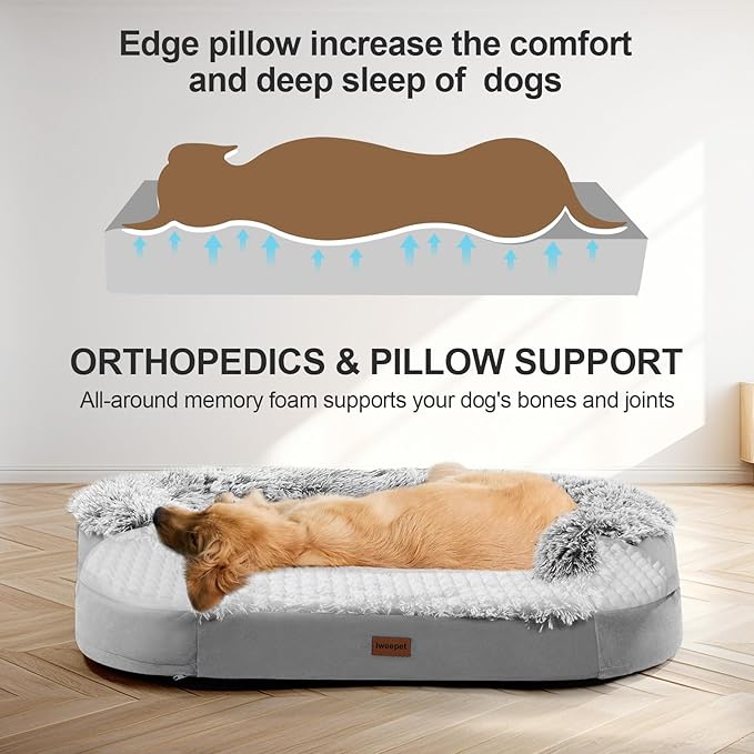 3.7 inch Thickened Orthopedic Dog Beds for Extra Large Dogs, Supportive Dog Sofa Bed with 28D Egg-crate Foam, Removable Washable Cover, Waterproof Lining, Half-Round Design for Puppy,Senior Dog