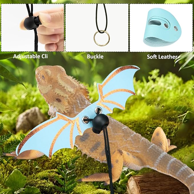 Adjustable Lizard Leather Leash Harness and Bearded Dragon Carriers Sling,Bearded Dragon Harness and Leash Set Soft Spacious Opening for Camping for Outdoor Travel Walking Rest