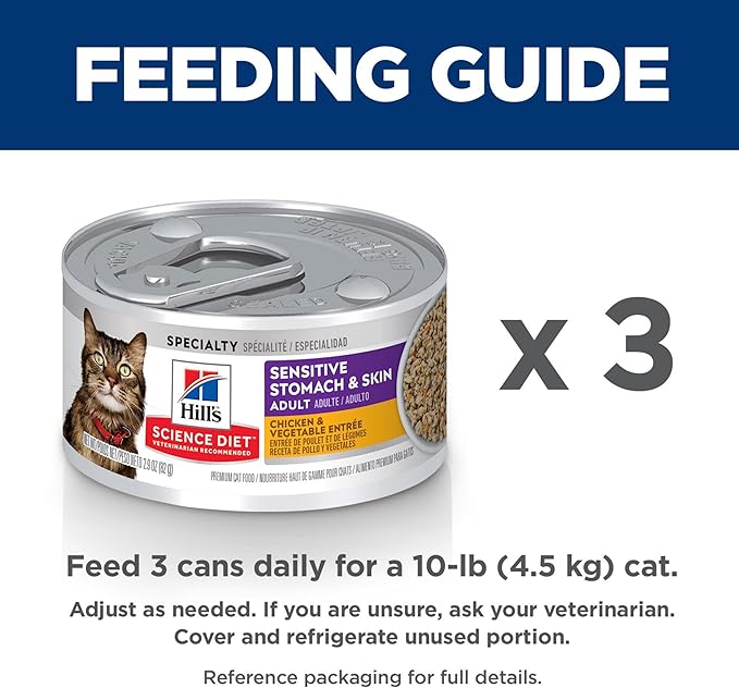 Hill's Science Diet Sensitive Stomach & Skin, Adult 1-6, Stomach & Skin Sensitivity Support, Wet Cat Food, Chicken & Vegetables Minced, 2.9 oz Can, Case of 24