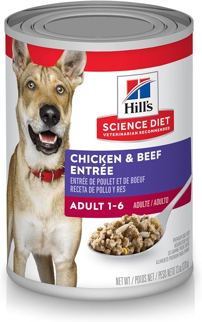 Hill's Science Diet Adult 1-6, Adult 1-6 Premium Nutrition, Wet Dog Food, Chicken & Beef Loaf, 13 oz Can, Case of 12