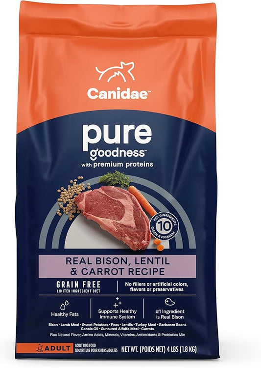 Canidae Pure Limited Ingredient Premium Adult Dry Dog Food, Real Bison, Lentil & Carrot Recipe, 4 lbs, Grain Free