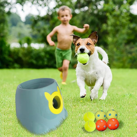 BESTHLS Automatic Dog Ball Launcher Interactive Tennis Ball Thrower Machine for Small Medium Dogs Fetching Distance 10-30ft (Blue)