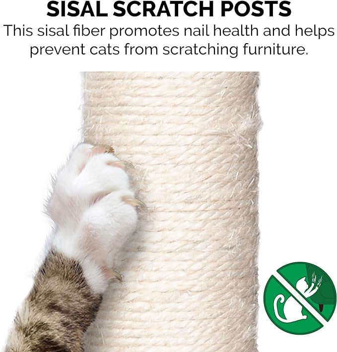 Furhaven 15.75" Tall Playground for Indoor Cats, Ft. Sisal Scratching Posts, Self-Grooming Brush, & Toy - Tiger Tough Hammock Interactive Playground - Cream, One Size