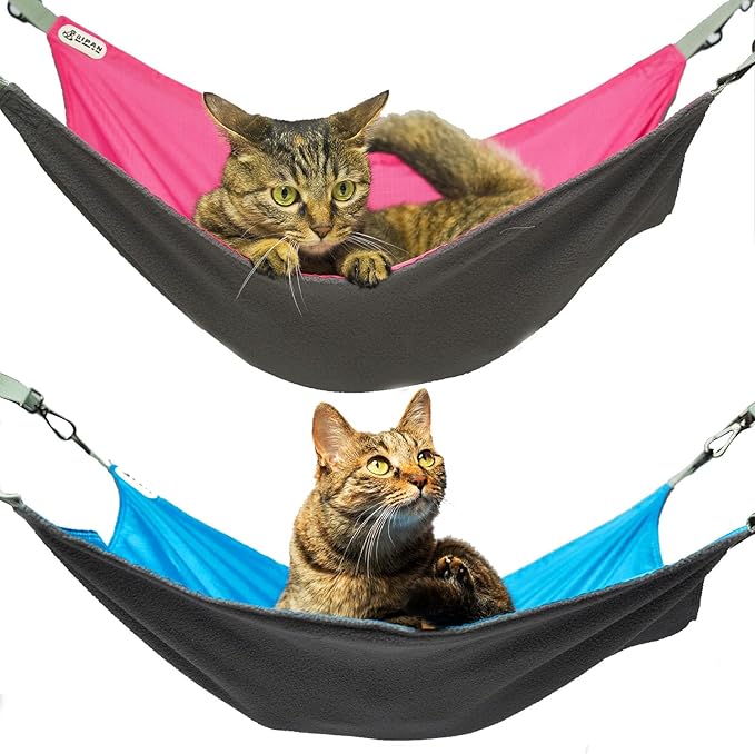 2 Pieces Cat Hammock, Breathable Indoor Pet Bed, Washable Soft Outdoor Cat Mat, Waterproof Cooling Kittens Pad for Cage, Hanging Hammock with Adjustable Straps for Cats (Large, BlueRed)