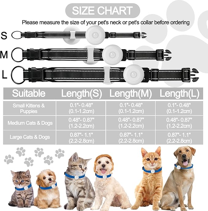 IPX8 Waterproof AirTag Dog Collar Holder, Hidden Air Tag Case for Cat Collar, Anti-Lost Silicone Cover for AirTag GPS Tracker Compatible with Pets Loop, Fits All Width Collars(White S)