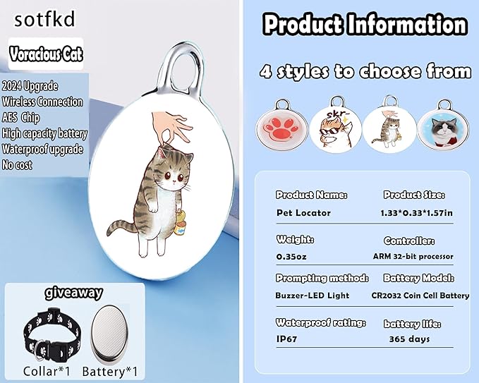 Cat Tracker-Cat Tracker Collar-Pet Trackers | Android and iOS Universal | No Monthly Fee | No Charging Required | Waterproof | Works with Any Collar