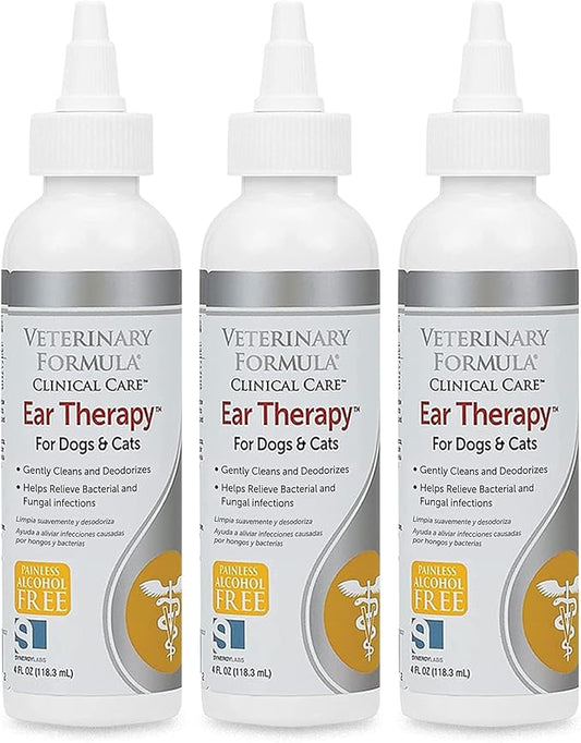 Veterinary Formula Clinical Care Ear Therapy, 4 oz. – Medicated Ear Drops to Help Relieve Bacterial and Fungal Infections in Dogs and Cats – Cleans and Deodorizes – 3 Pack