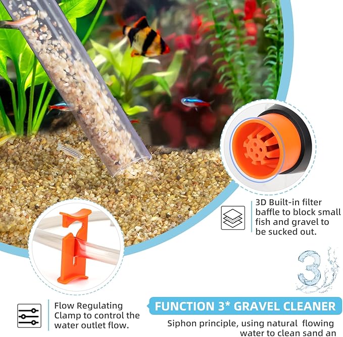 hygger Aquarium Gravel Cleaner Kit, Fish Net Aquarium Cleaning Brush, Patented Water Changer Gravel Vacuum Fish Tank Sand Cleaner Kit Aquarium Siphon Vacuum Cleaner with Water Hose Controller Clamp