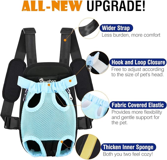 Pawaboo Pet Carrier Backpack, Adjustable Pet Front Cat Dog Carrier Backpack Travel Bag, Legs Out, Easy-Fit for Traveling Hiking Camping for Small Medium Dogs Cats Puppies, XL, Blue