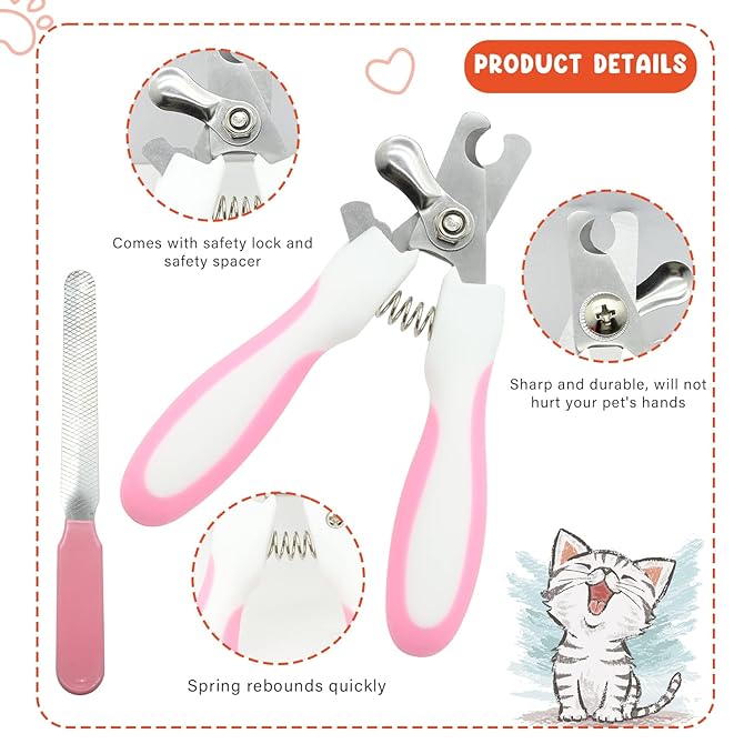 Cat Grooming Kit Set with Pet Shedding Slicker Brush Nail Clipper Trimmer Pet Massage Bath Glove Flea Comb for Bunny Puppy Kitten Guinea Pig Chinchilla Ferret Small Animals (Red, Pink)