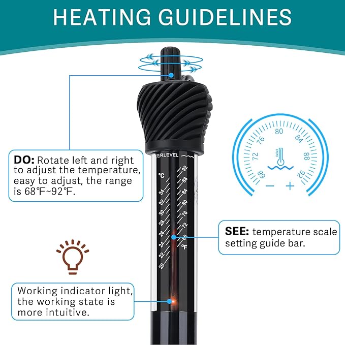 hygger ETL Certification Aquarium Heater, 50W/100W/200W/300W Submersible Fish Tank Thermostat Heater with Firm Double Pair Suction Cups for Coral Saltwater and Freshwater Tank with Thermometer (50W)