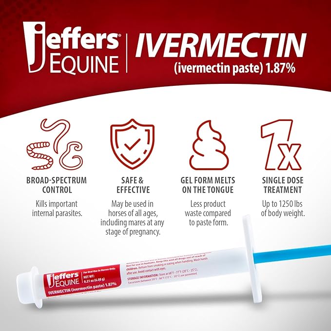 Jeffers Ivermectin Horse Dewormer | 3 Doses | Gel Dewormer for Horses