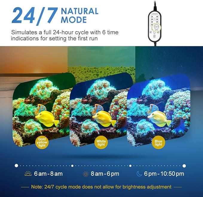 Aquarium Light,26W 24/7 Natural Mode,9 Light Modes(Water Grass Mode & 7 Colors & Cycle),Adjustable Timer and 7 Color Brightness - with Expandable Mounting Bracket for 30~36IN Fish Tank