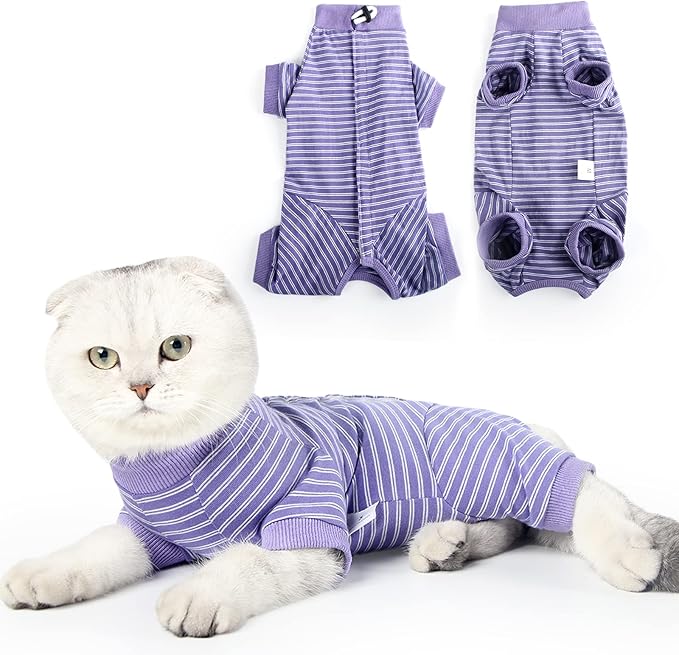 Cat Surgical Recovery Suit Professional for Male Female Dog Abdominal Wounds Cone E-Collar Alternative, Anti-Licking Or Skin Diseases Pet Surgical Recovery Pajama Suit, Soft Fabric Onesie for Cats