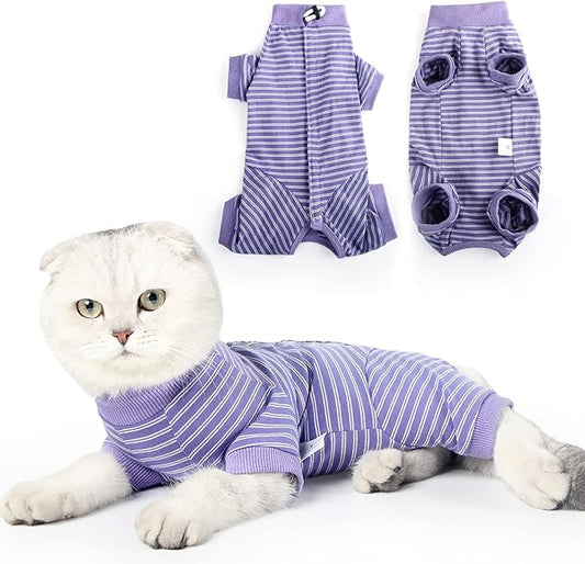 Cat Surgical Recovery Suit Professional for Male Female Dog Abdominal Wounds Cone E-Collar Alternative, Anti-Licking Or Skin Diseases Pet Surgical Recovery Pajama Suit, Soft Fabric Onesie for Cats