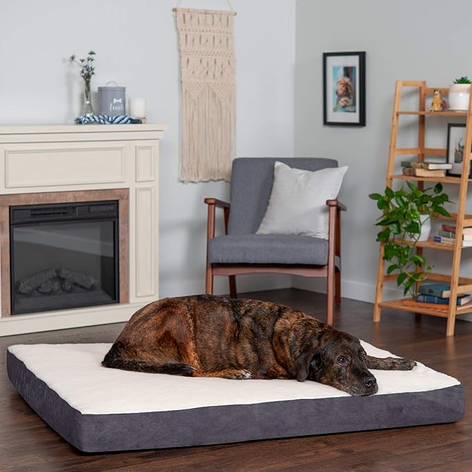 Furhaven Orthopedic Dog Bed for Large Dogs w/ Removable Washable Cover, For Dogs Up to 125 lbs - Sherpa & Suede Mattress - Gray, Jumbo Plus/XXL