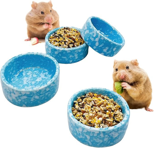 kathson 4 Pcs Hamster Food Bowl Guinea Pig Ceramic Water Bowl Small Animal Feeding Dish for Dwarf Hamster Gerbil Syrian Ferret Hedgehog Chinchilla Bunny (Blue)