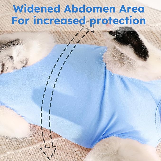 Cat Recovery Suit, Kitten Surgical Bodysuit for Abdominal Wound Anti Licking After Surgery, Pet Surgical Recovery Snugly Suit Cat Spay Recovery Suit Female for Small Male Female Cats Blue L