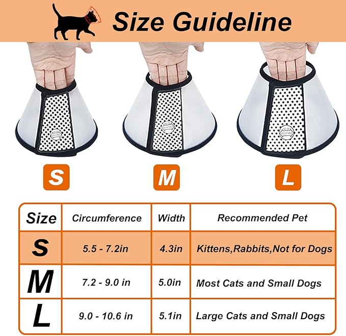 Vivifying Cat Cone, Adjustable Recovery Pet Cone, 6.1 Inches Lightweight Plastic Elizabethan Collar for Small Cats, Kittens and Rabbits (Black)