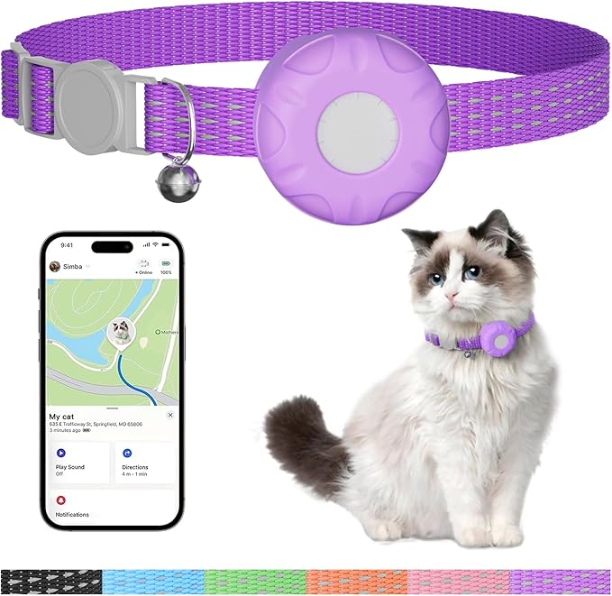 Cat Tracker,Pet Tracker for Cats (Only iOS),Waterproof Tracker Cat Collars with Safety Elastic Buckle,Works with Any Collar,No Monthly Fee,Compatible with Apple Find My App