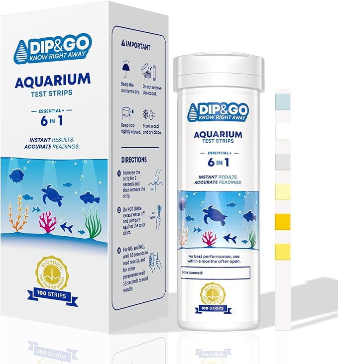 Aquarium Test Strips - Ammonia Test Kit for Aquarium - DIP & GO 6 in 1 Aquarium Water Test Kit for Freshwater, Fish Tank Water Testing Kit, 100 Strips