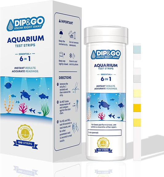 Aquarium Test Strips - Ammonia Test Kit for Aquarium - DIP & GO 6 in 1 Aquarium Water Test Kit for Freshwater, Fish Tank Water Testing Kit, 100 Strips