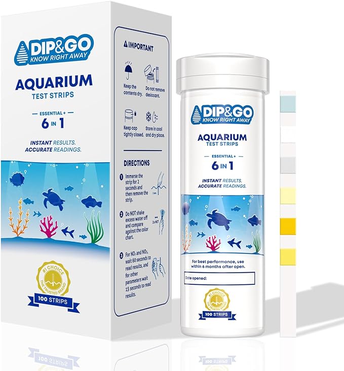 Aquarium Test Strips - Ammonia Test Kit for Aquarium - DIP & GO 6 in 1 Aquarium Water Test Kit for Freshwater, Fish Tank Water Testing Kit, 100 Strips