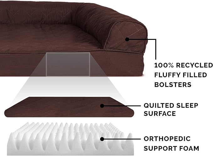 Furhaven Orthopedic Dog Bed for Large/Medium Dogs w/ Removable Bolsters & Washable Cover, For Dogs Up to 55 lbs - Quilted Sofa - Coffee, Large, (Quilted) Coffee