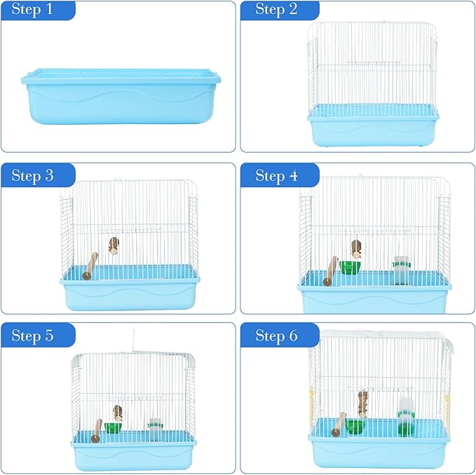 Travel Bird Cages for Cockatiels - Parrot Cage Starter Kit with Stand Accessories Birdcage Great for Parakeets Lovebirds Parrotlets Finches Canaries and More Small Birds(Blue)