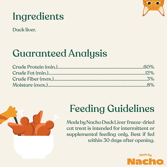 Made by Nacho Freeze-Dried Duck Liver Meal Topper, Mixer,or Treat 2.8oz | Single Ingredient, Healthy, Protein-Packed, Nutrient-Rich | Limited Ingredient Treats for Cats