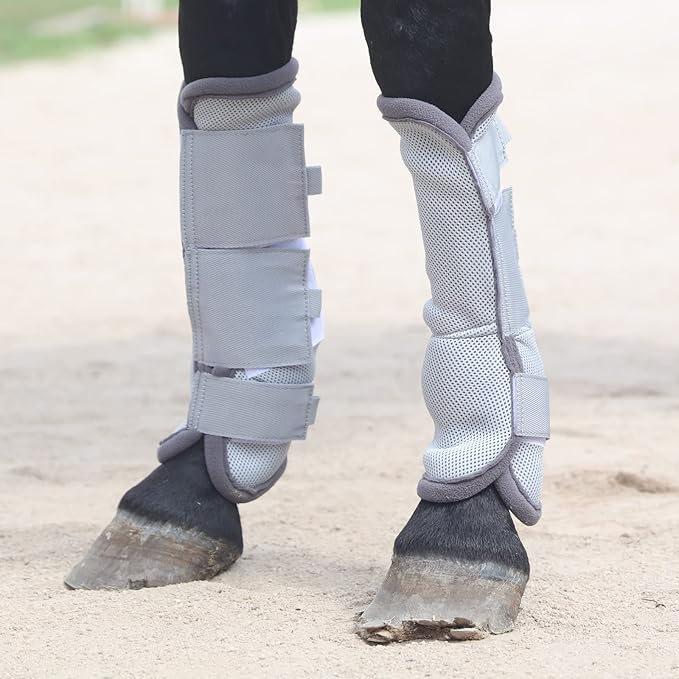 Fly Boots for Horses Set of 4, Breathable Comfy Mesh Horse Leggings Reduce Stomping, Hoof Stress, and Leg Fatigue Grey Pony