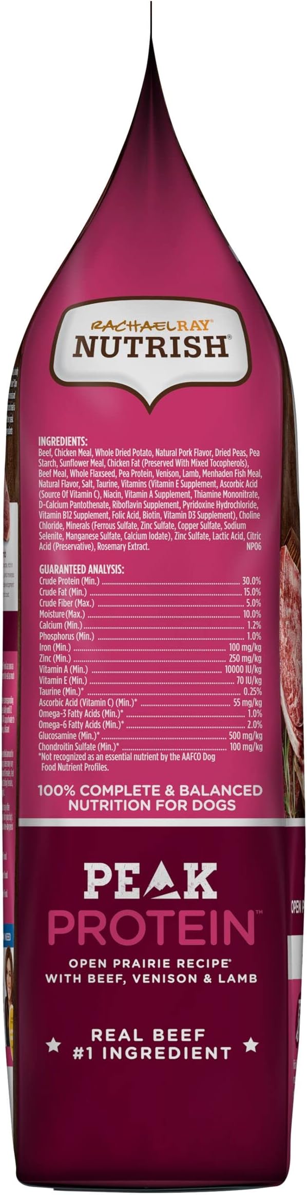 Rachael Ray Nutrish PEAK Natural Dry Dog Food with Added Vitamins, Minerals & Taurine, Open Prairie Recipe with Beef, Venison & Lamb, 4 Pounds, Grain Free (Packaging May Vary)