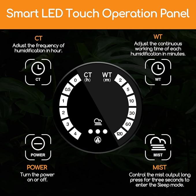 OIIBO Reptile Humidifier with Timing, 4L Large Digital Reptile Fogger Terrarium Humidifiers with Double Extension Tube Automatic Reptile Misting System